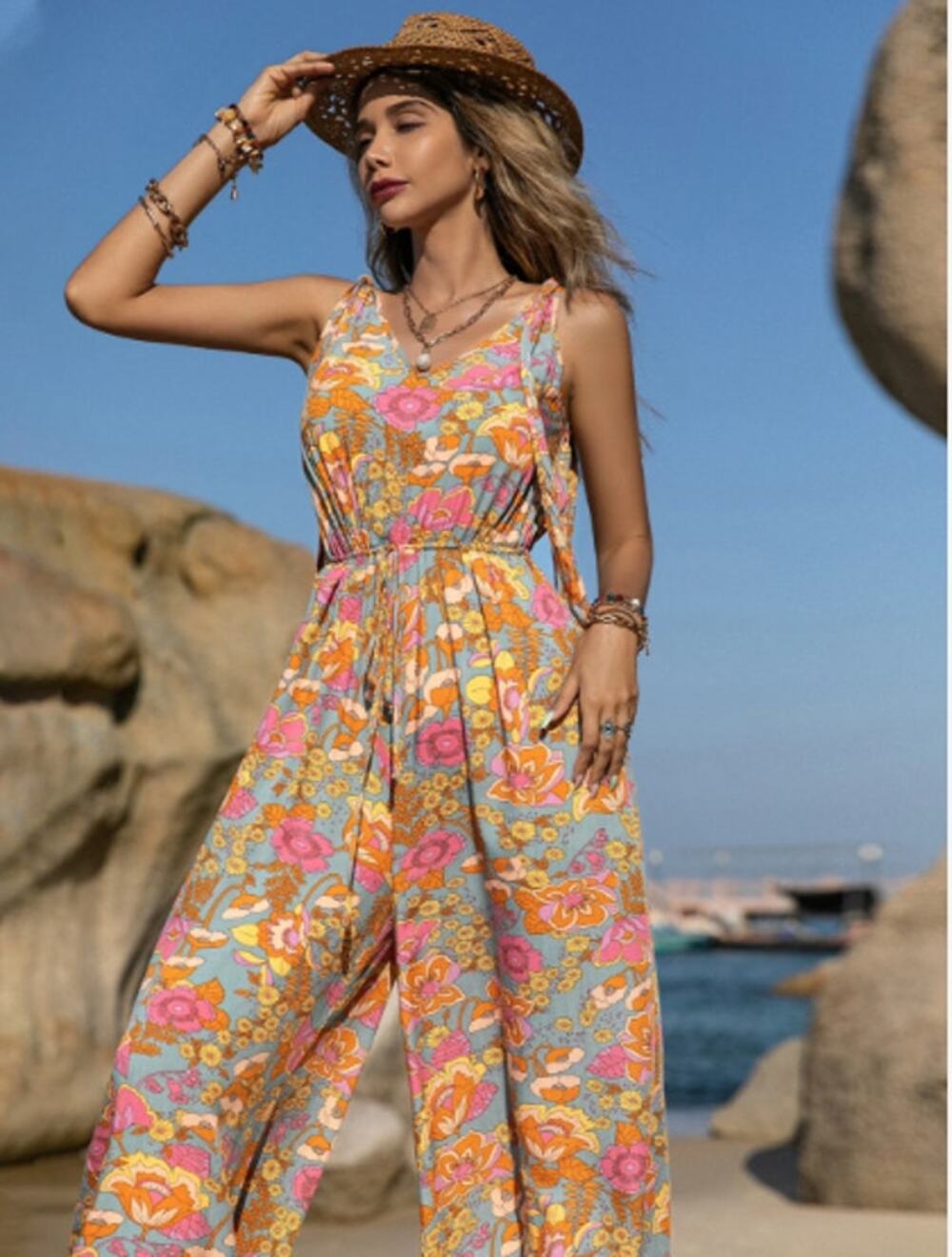 Rusttydustty, Size 0XL, Mod Floral  Jumper, Wide Leg,  retro whimsical fall
